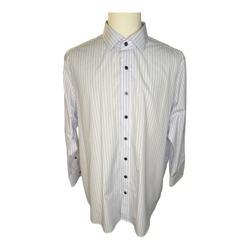 Knot Standard Mens Dress Shirt White Blue Stripe Button‎ Down Long Sleeve XL